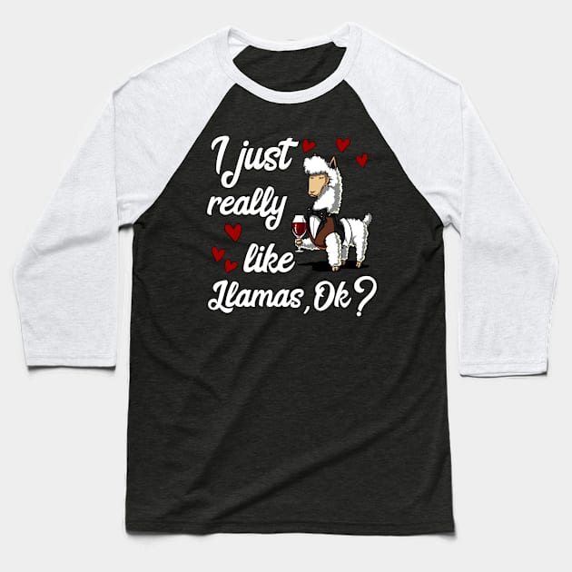 I Just Really Like Llamas Cute Alpaca Wine Party Baseball T-Shirt by underheaven